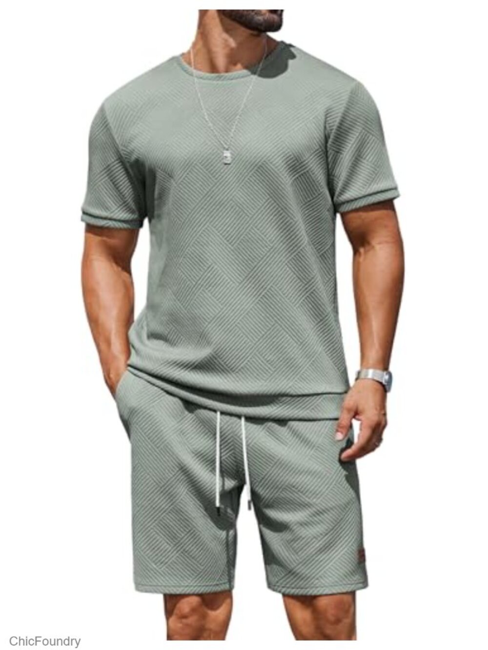 Men's Two-Piece Set Textured T-Shirt & Shorts Summer Casual Outfit